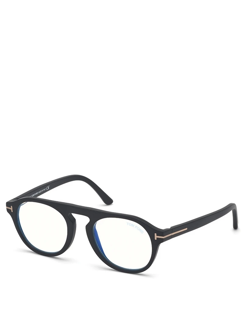 Round Optical Glasses With Blue Block And Clip-On Lenses