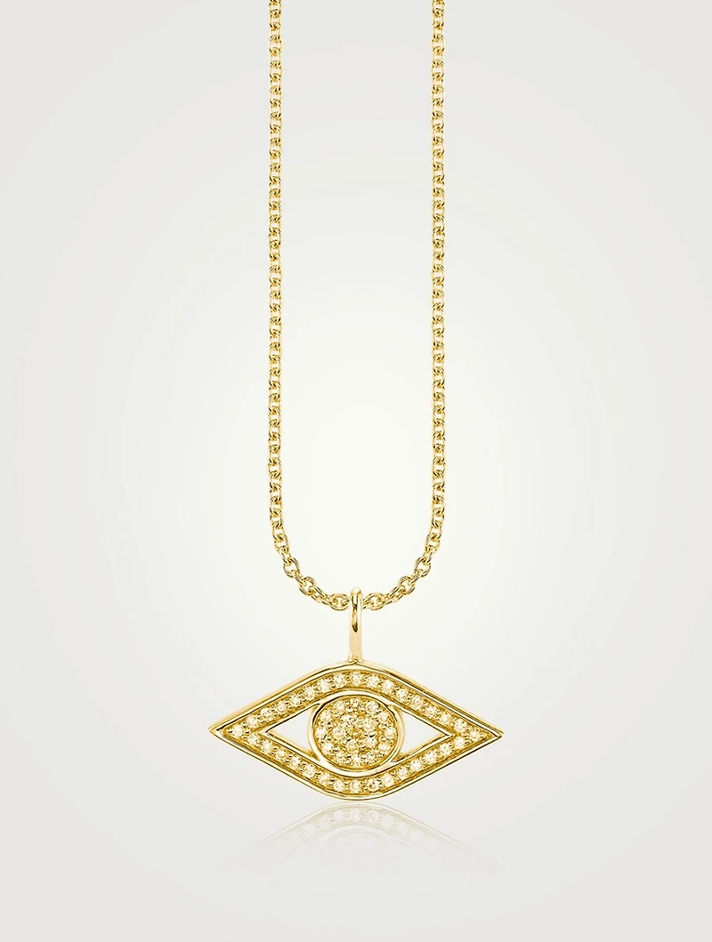 14K Gold Evil Eye Pendant Necklace With Pavé Diamonds