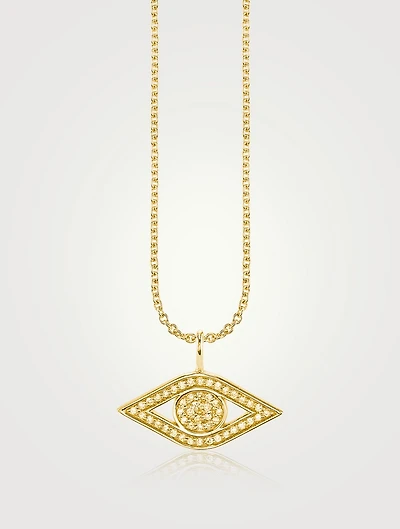14K Gold Evil Eye Pendant Necklace With Pavé Diamonds
