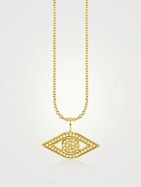 14K Gold Evil Eye Pendant Necklace With Pavé Diamonds