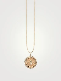14K Gold Bee Coin Necklace With Diamonds