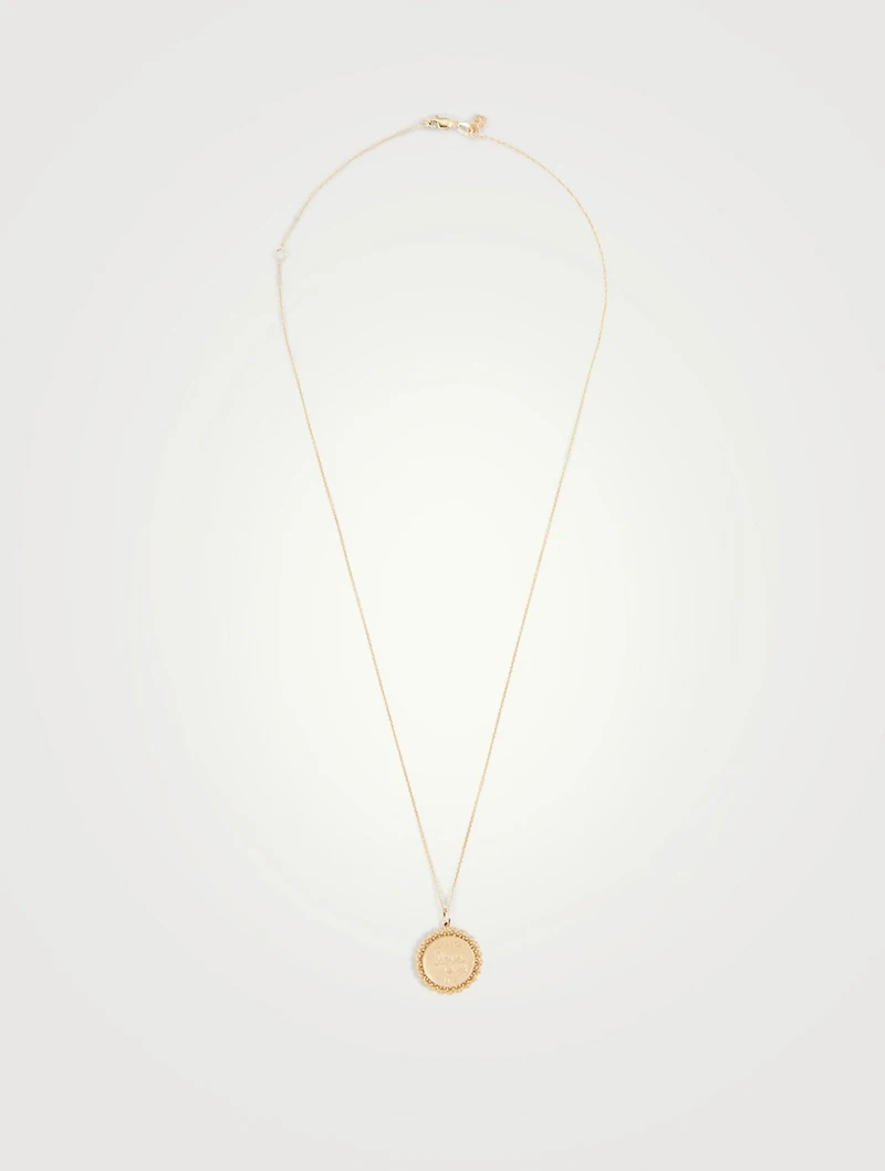 14K Gold Bee Coin Necklace With Diamonds