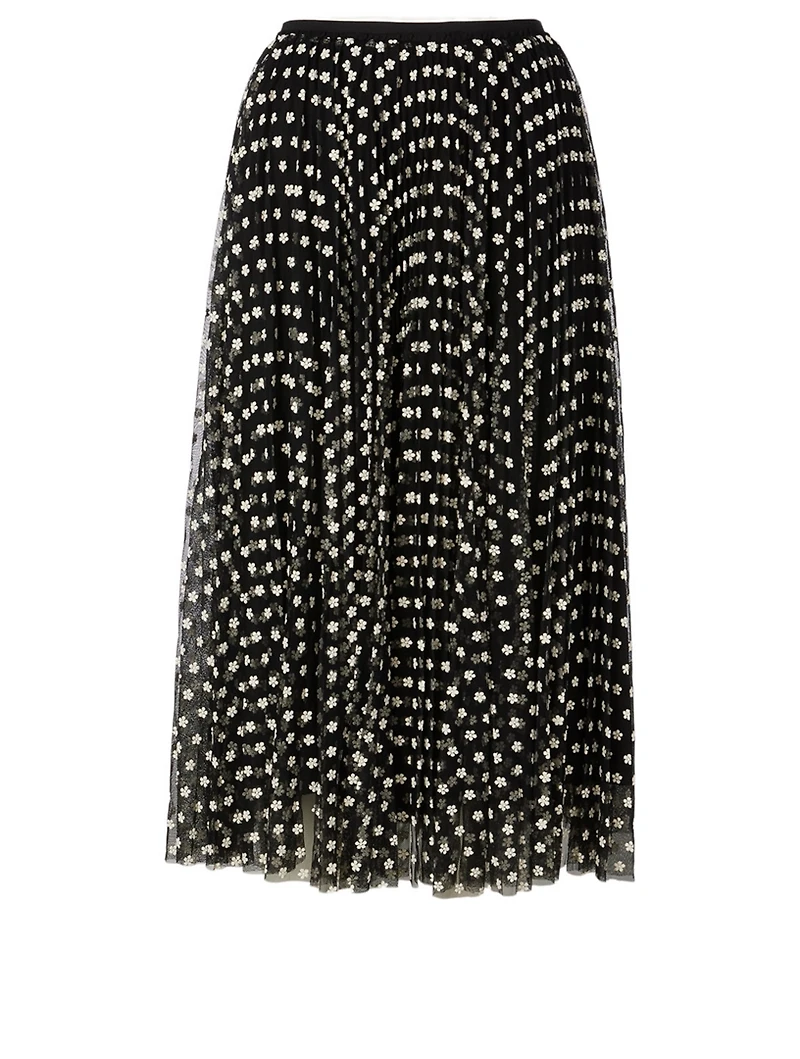 Tulle Midi Skirt With Flower Embroidery