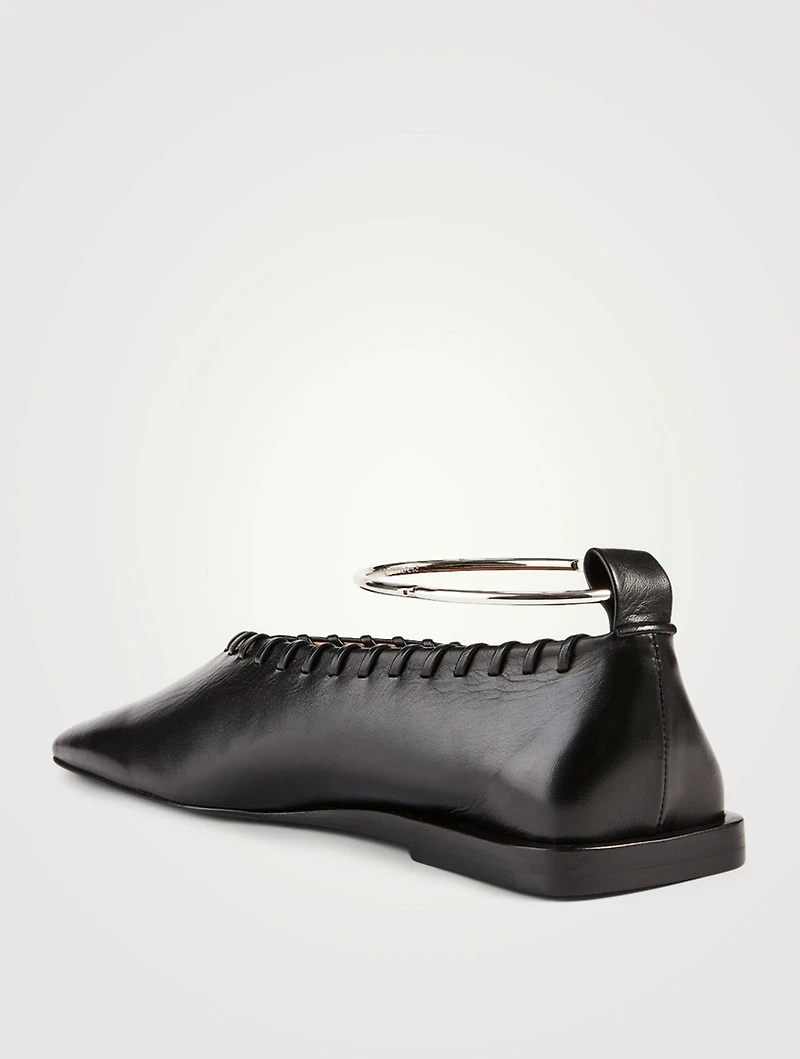 Whipstitched Leather Flats With Anklet