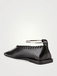 Whipstitched Leather Flats With Anklet