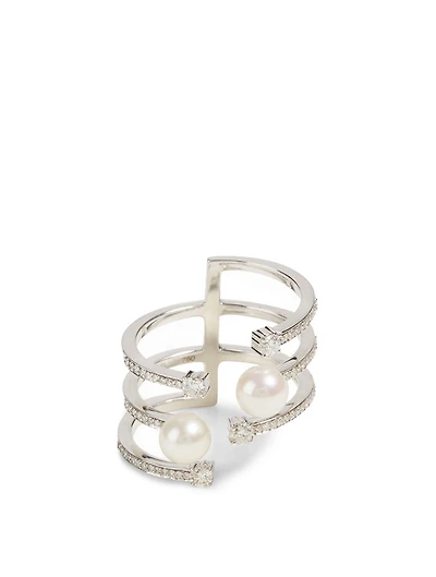Spectrum 18K White Gold Ring With Diamonds And Pearl