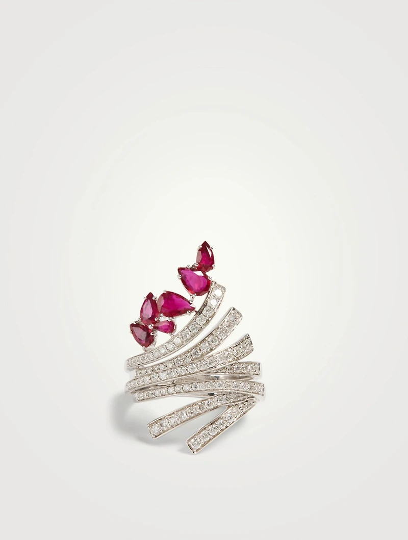 Mirage 18K White Gold Ring With Rubies And Diamonds