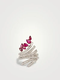 Mirage 18K White Gold Ring With Rubies And Diamonds