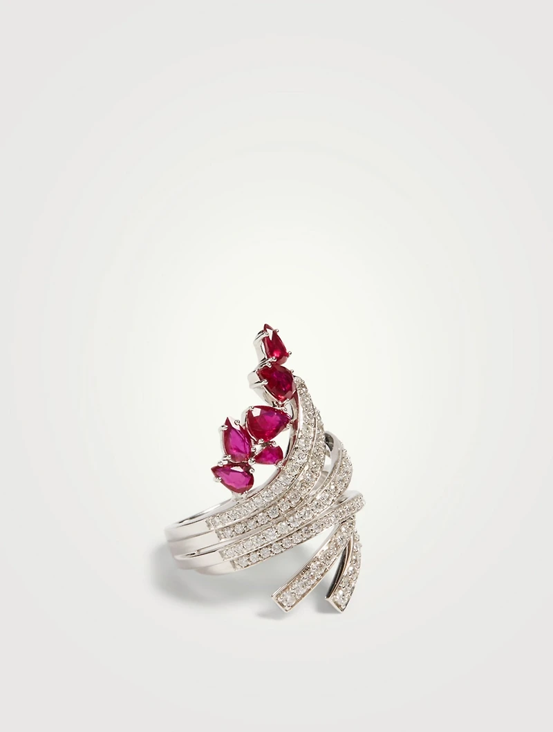 Mirage 18K White Gold Ring With Rubies And Diamonds