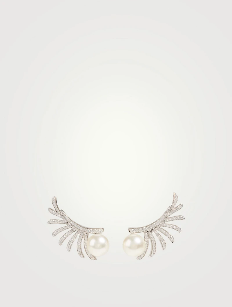 Apus 18K White Gold Earrings With Diamonds And Pearls
