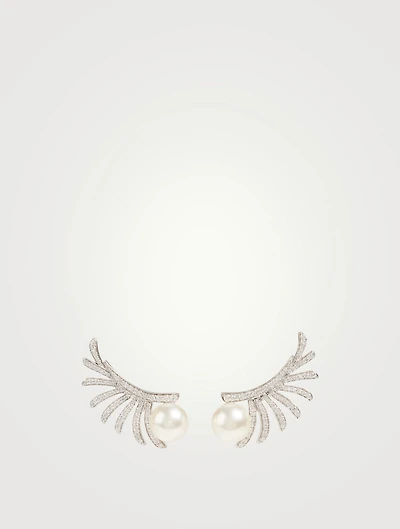 Apus 18K White Gold Earrings With Diamonds And Pearls