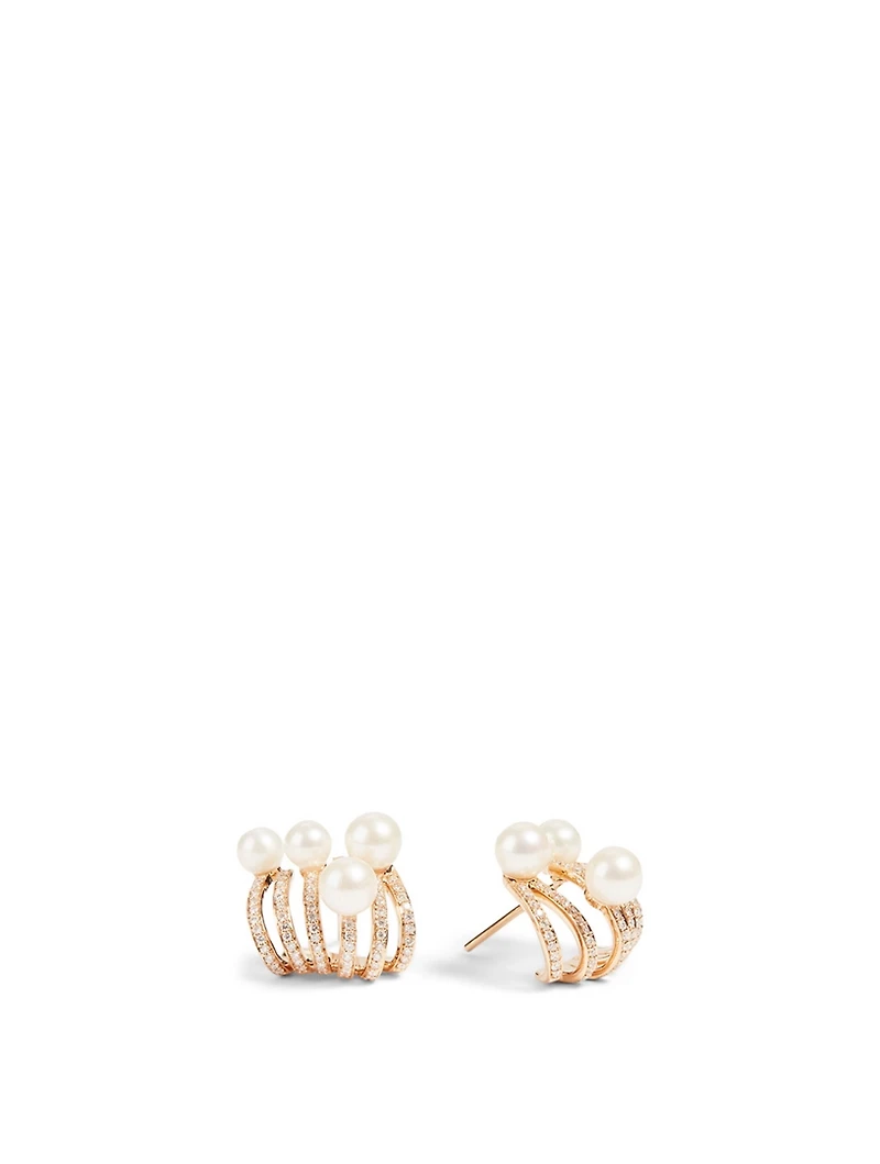 Spectrum 18K Rose Gold Huggie Earrings With Diamonds And Pearls