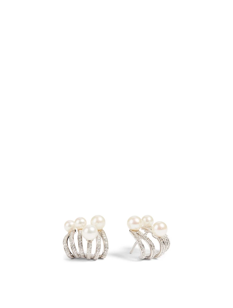 Spectrum 18K White Gold Huggie Earrings With Diamonds And Pearls