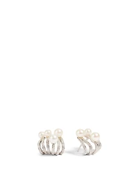 Spectrum 18K White Gold Huggie Earrings With Diamonds And Pearls