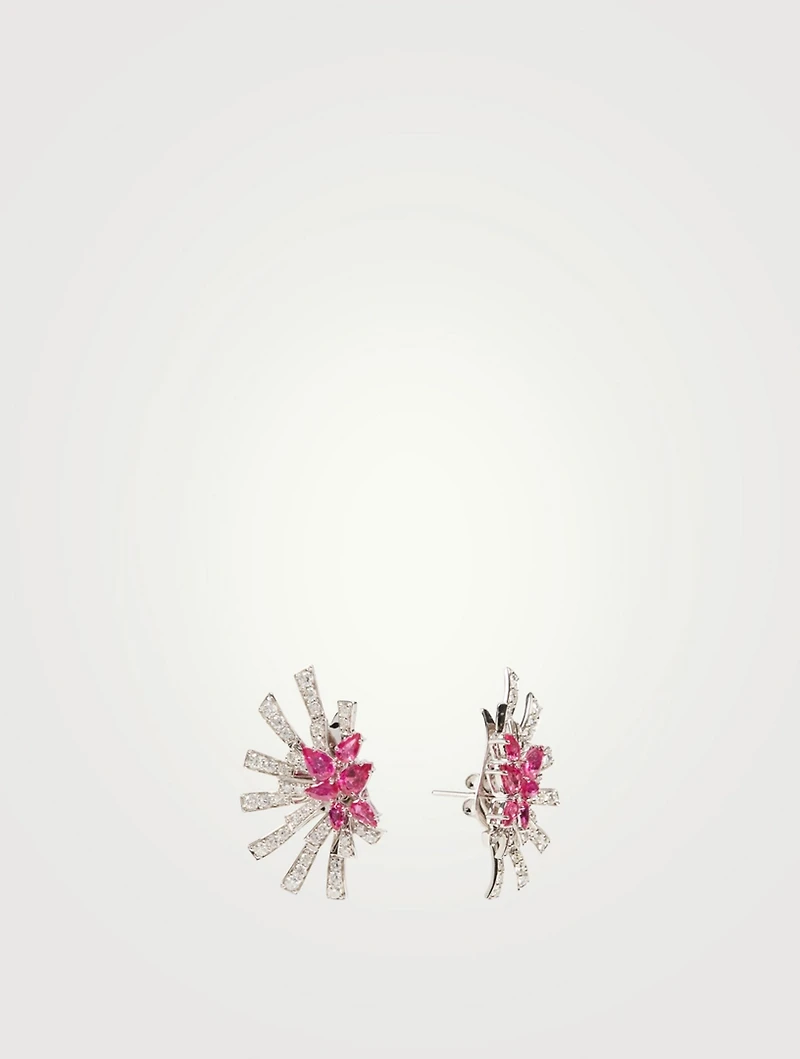 Mirage 18K White Gold Earrings With Diamonds And Rubies