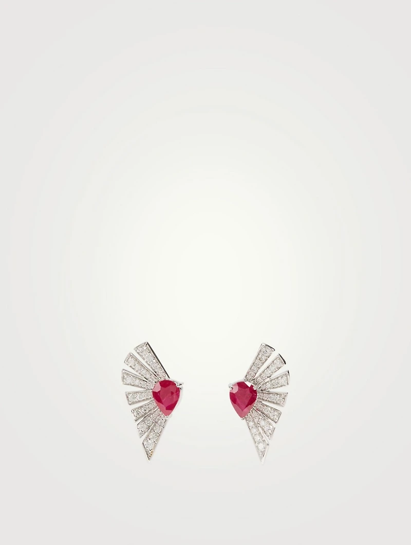 Labyrinth 18K White Gold Earrings With Diamonds And Rubies