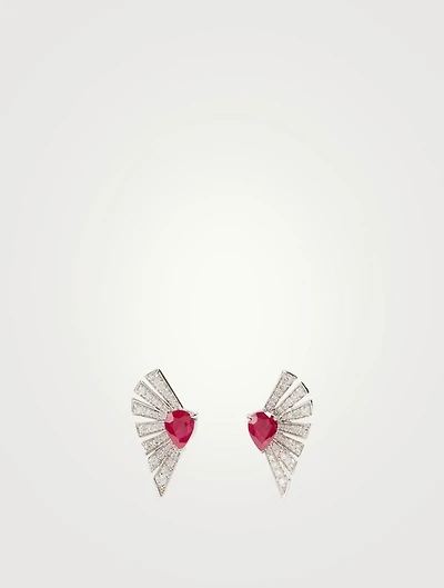 Labyrinth 18K White Gold Earrings With Diamonds And Rubies