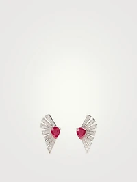 Labyrinth 18K White Gold Earrings With Diamonds And Rubies