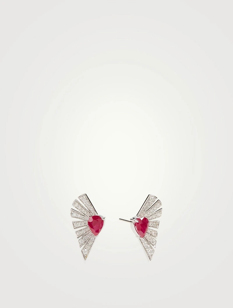 Labyrinth 18K White Gold Earrings With Diamonds And Rubies