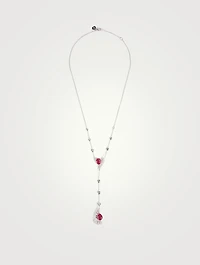Labyrinth 18K White Gold Pendant Necklace With Diamonds and Rubies