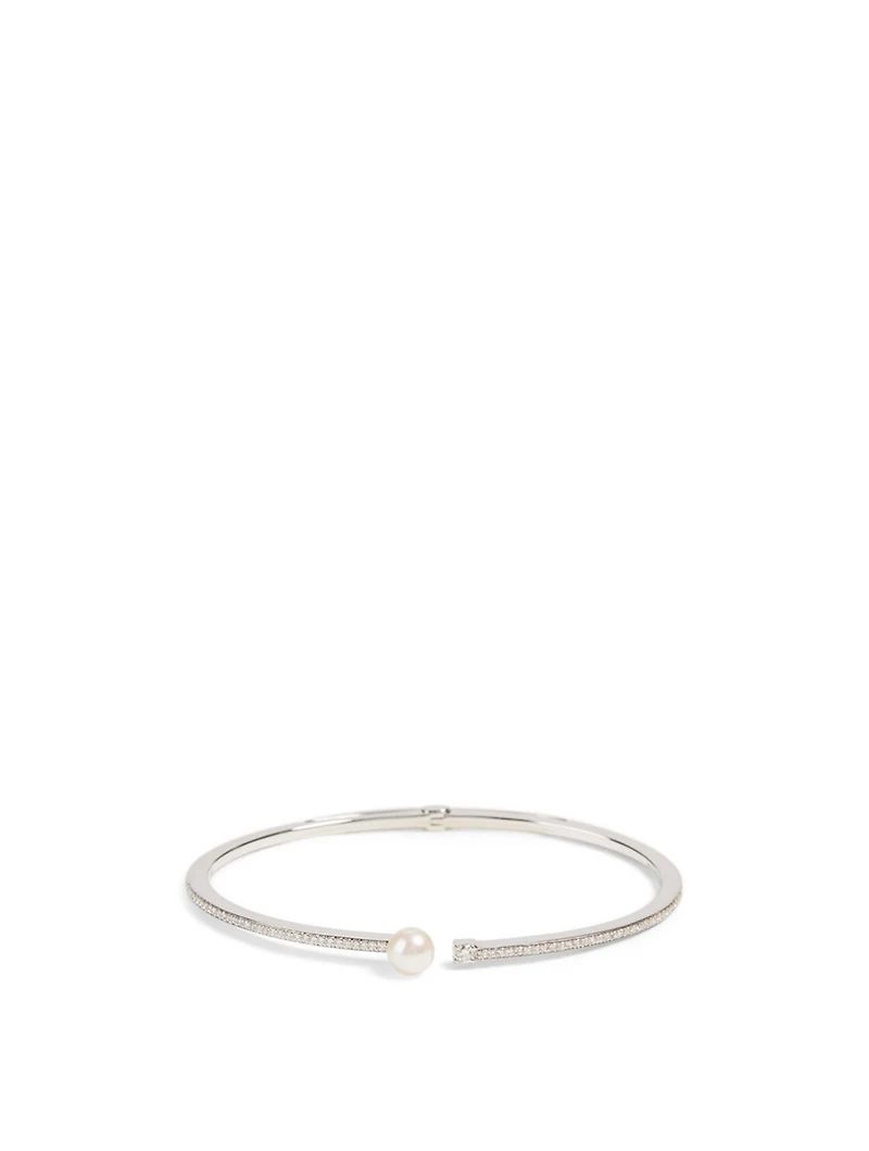 Spectrum 18K White Gold Bangle Bracelet With Diamonds And Pearl