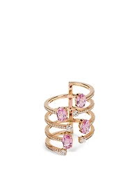 Spectrum 18K Gold Ring With Diamonds And Pink Sapphire