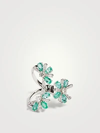 Botanica 18K White Gold Ring With Diamonds And Emerald