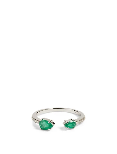 Spectrum 18K White Gold Ring With Diamonds And Emerald