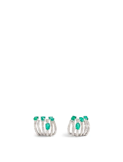 Spectrum 18K White Gold Huggie Earrings With Diamonds And Onyx