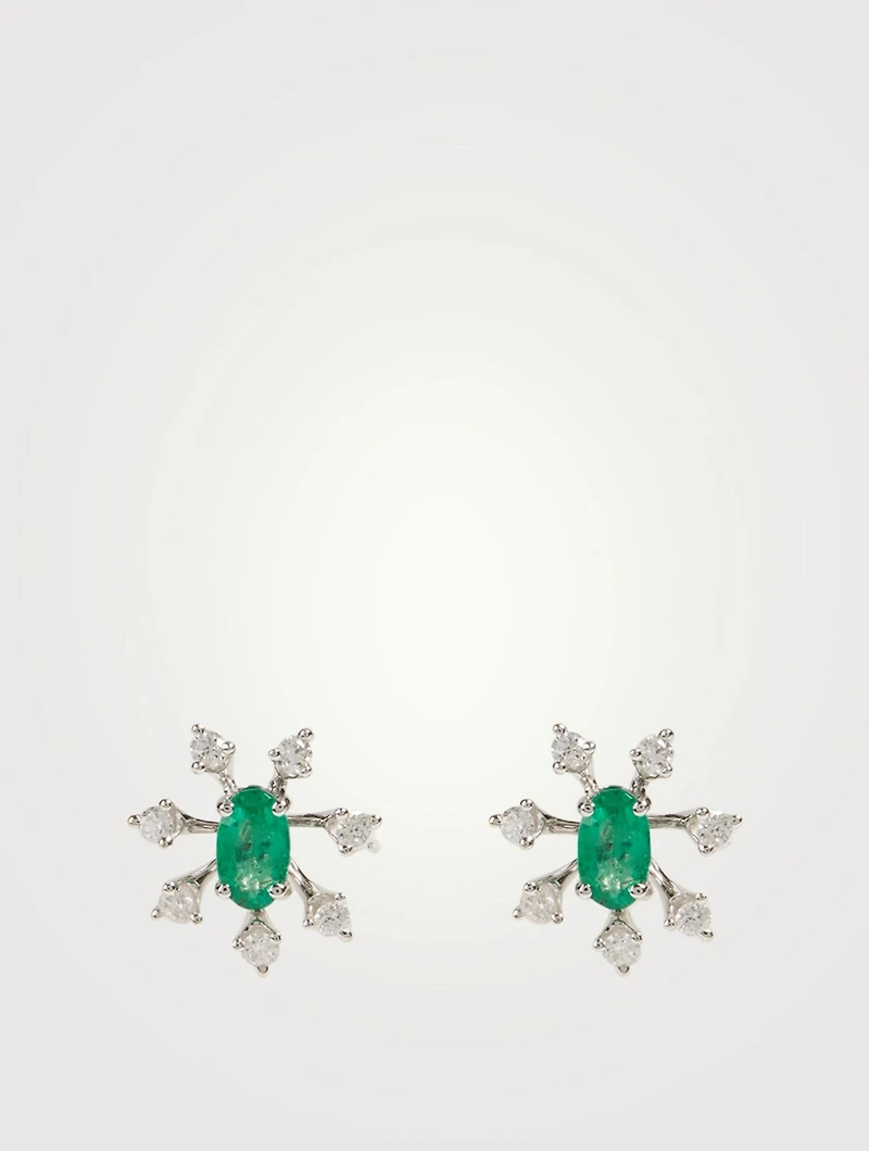 Luminus 18K White Gold Earrings With Diamonds And Emeralds