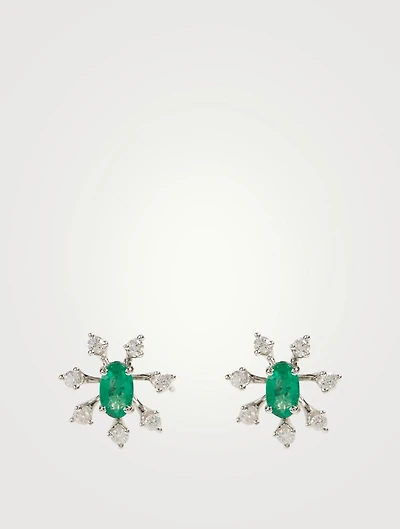 Luminus 18K White Gold Earrings With Diamonds And Emeralds