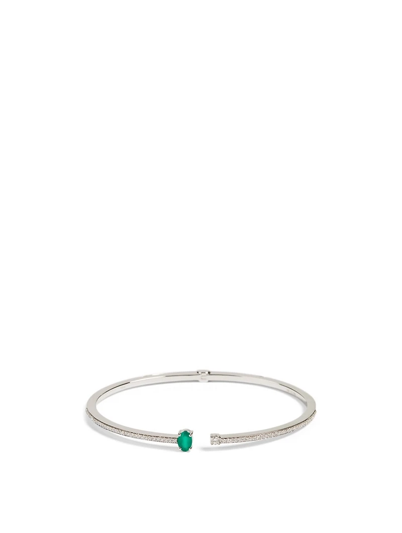 Spectrum 18K White Gold Bangle Bracelet With Diamonds And Onyx