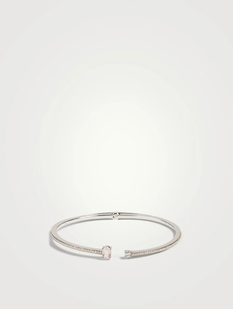 Spectrum 18K White Gold Bangle Bracelet With Diamonds And Quartz