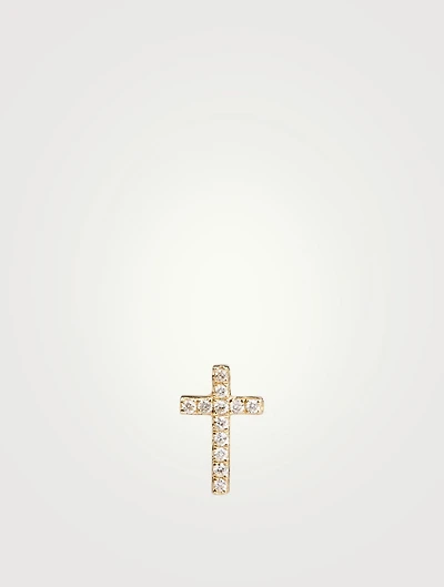 Mini 14K Gold Cross Stud Earring With Diamonds
