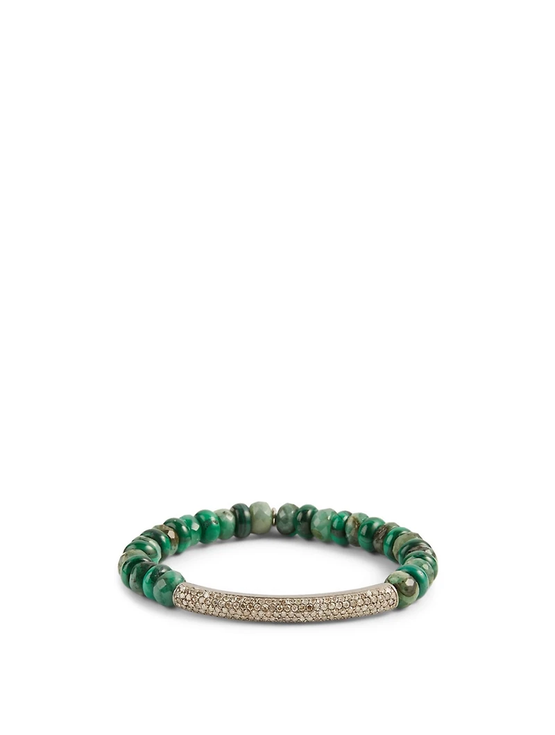 Malachite And Emerald Beaded Bracelet With Diamond Tube