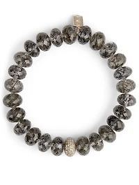 Black Tourmalinated Quartz Beaded Bracelet With Diamond Donut
