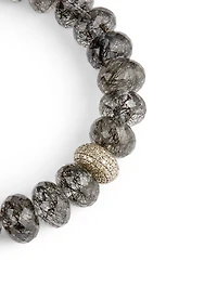Black Tourmalinated Quartz Beaded Bracelet With Diamond Donut