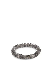 Beaded Black Tourmalinated Quartz Bracelet With Diamond Rondelles