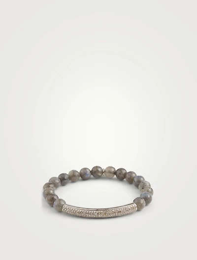Beaded Labradorite Bracelet With Diamond Tube