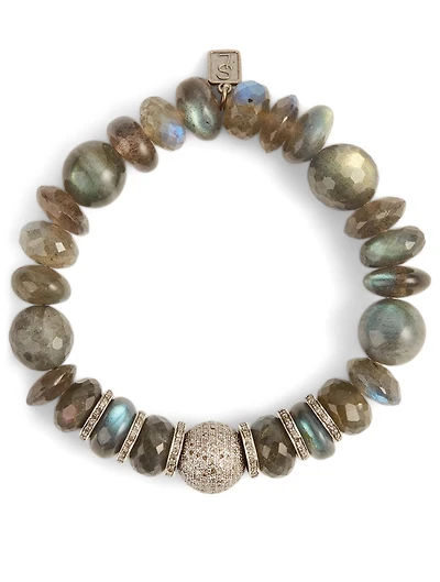 Labradorite Beaded Bracelet With Diamond Bead And Rondelles