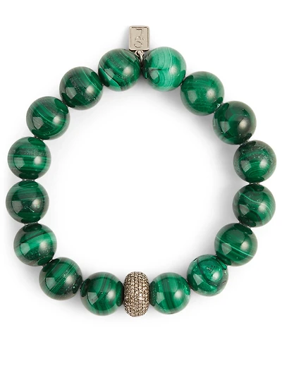 Beaded Malachite Bracelet With Diamond Donut