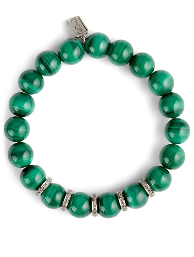Beaded Malachite Bracelet With Diamond Rondelles