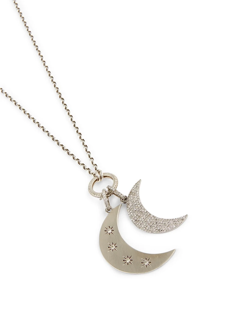 Silver Chain Moon Necklace With Diamonds