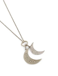 Silver Chain Moon Necklace With Diamonds