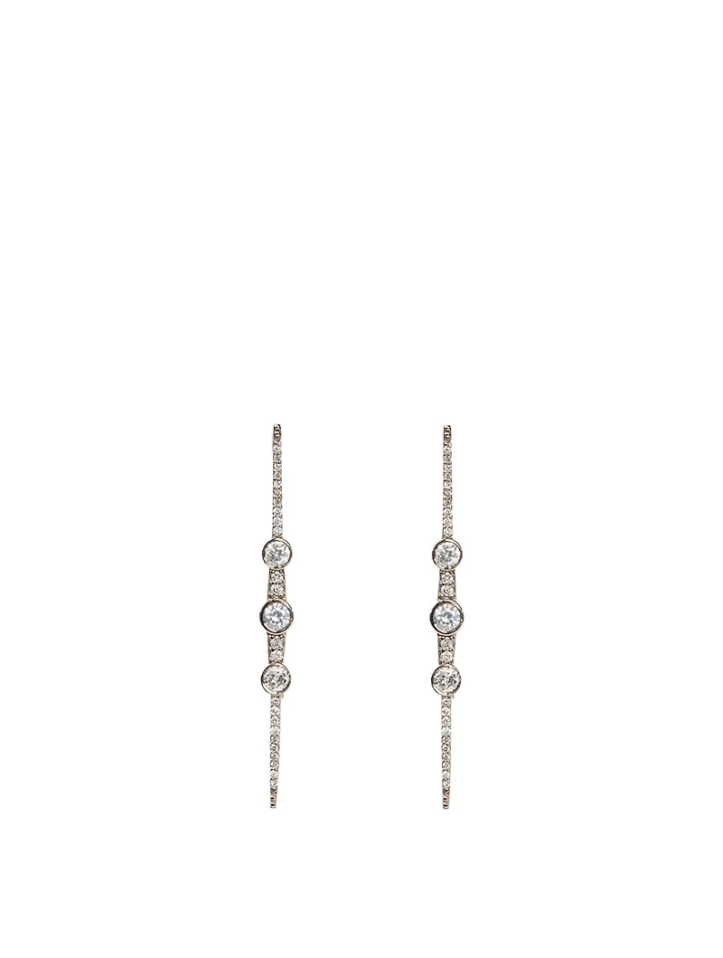 Silver Stick Earrings With Diamonds