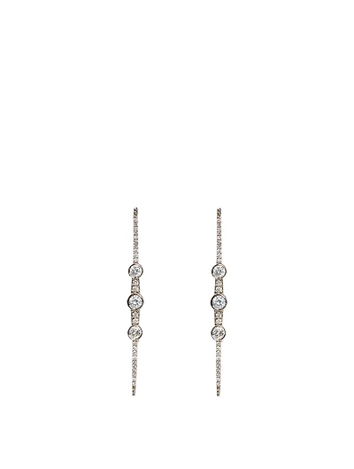 Silver Stick Earrings With Diamonds