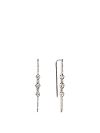 Silver Stick Earrings With Diamonds
