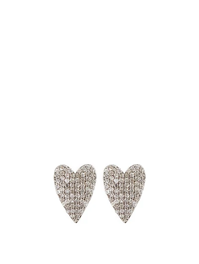 Silver Folded Heart Stud Earrings With Diamonds