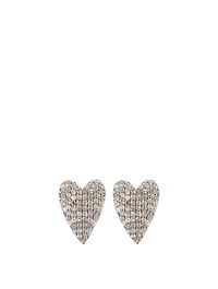 Silver Folded Heart Stud Earrings With Diamonds
