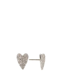 Silver Folded Heart Stud Earrings With Diamonds